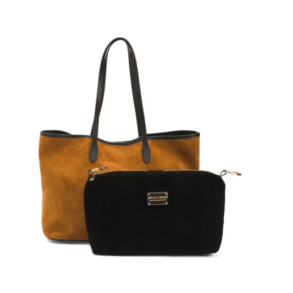 DIVINA FIRENZE Brown Made In Italy Suede Dual Compartment Tote